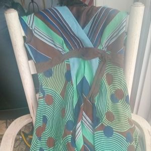 Multi colored size 10 BCBG Max Azria knee length mock wrap dress silk/cotton/pol